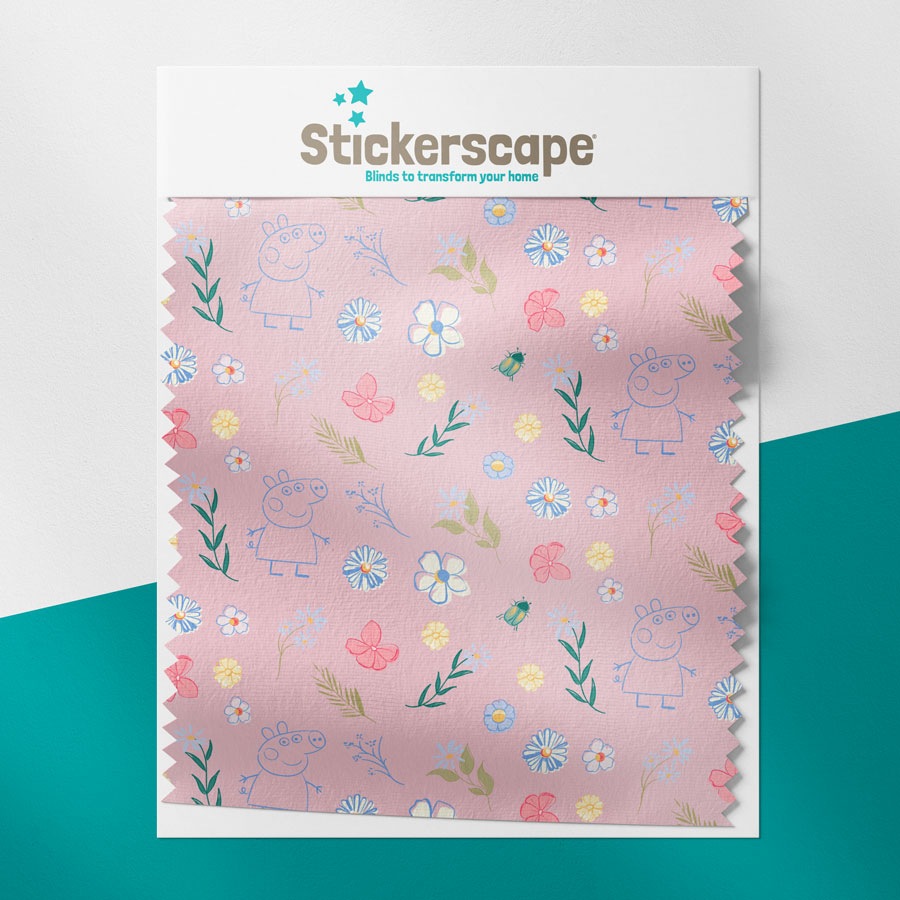 Pink floral Peppa roller blind fabric swatch