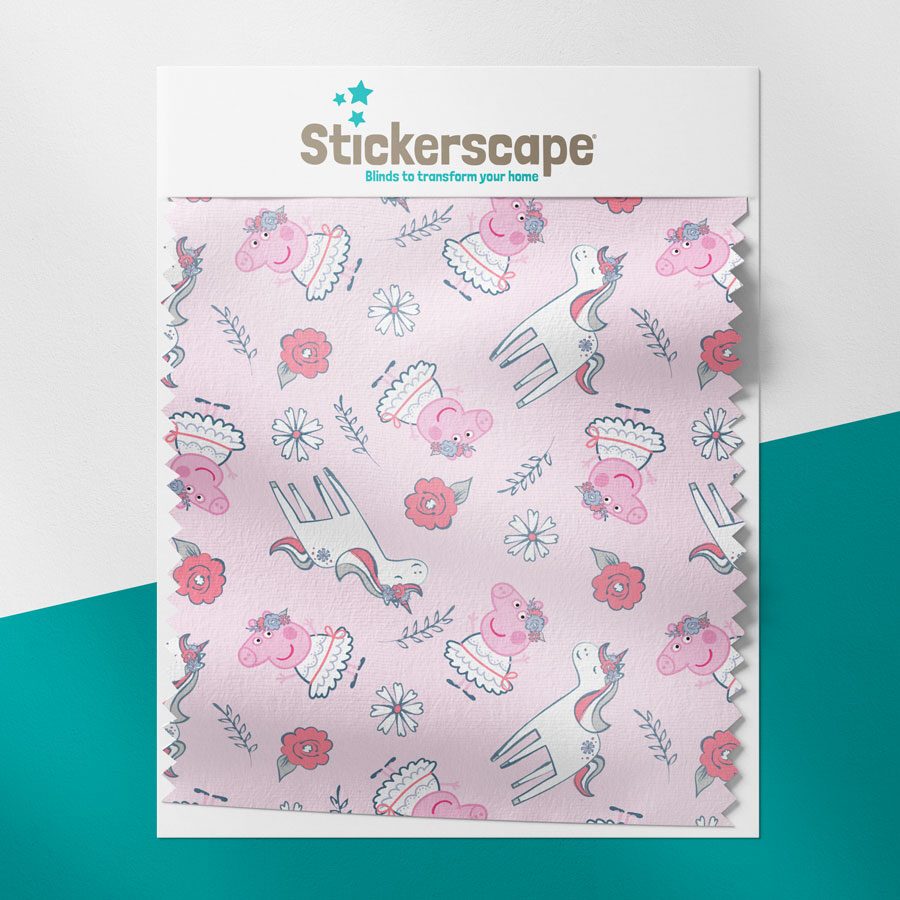 pink Peppa & unicorns roller blind fabric swatch