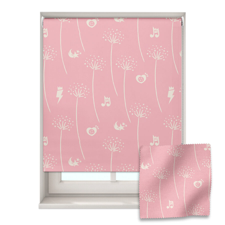 floral cutie marks roller blind shown on a window