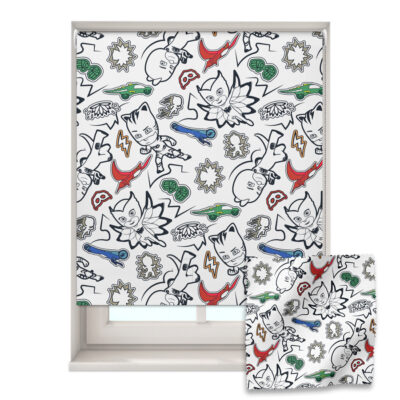 comic book pj masks roller blind shown on a window