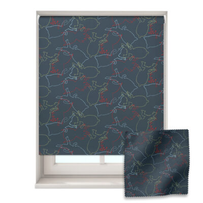 retro pj masks outlines roller blind shown on a window