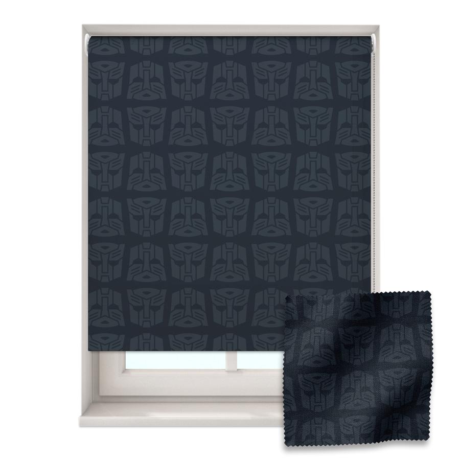 Grey autobots roller blind shown on a window