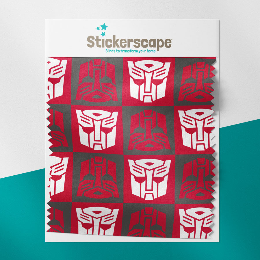 Red autobots roller blind fabric swatch