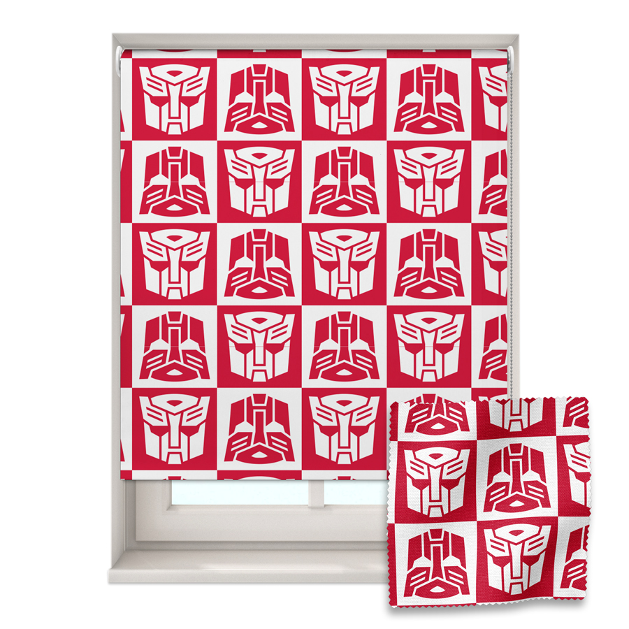 White autobots roller blind shown on a window