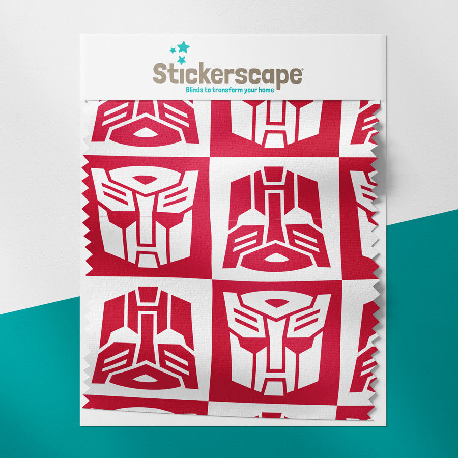 White autobots roller blind fabric swatch