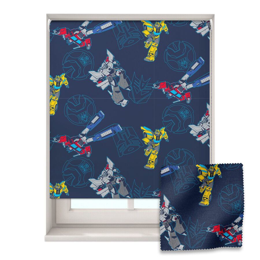 Transformers roller blind shown on a window