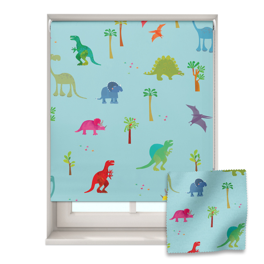 Dinos roller blind shown on a window