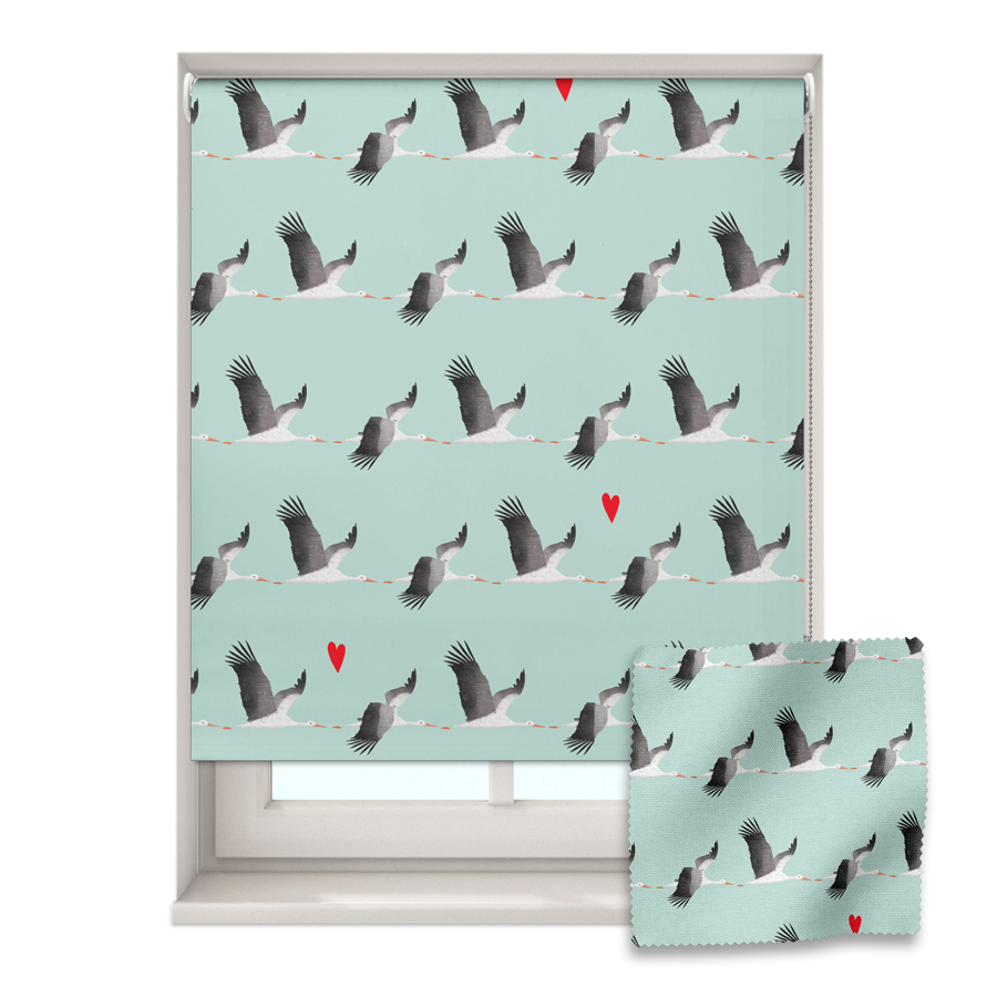 Birds roller blind shown on a window
