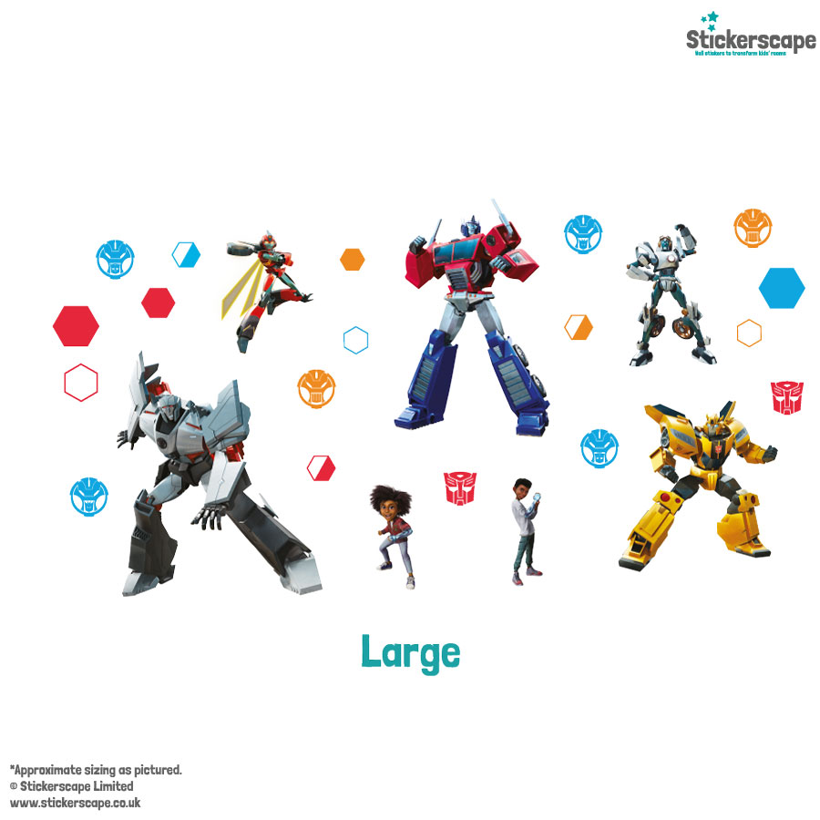 Transformers Earthspark wall sticker pack large shown on a white background