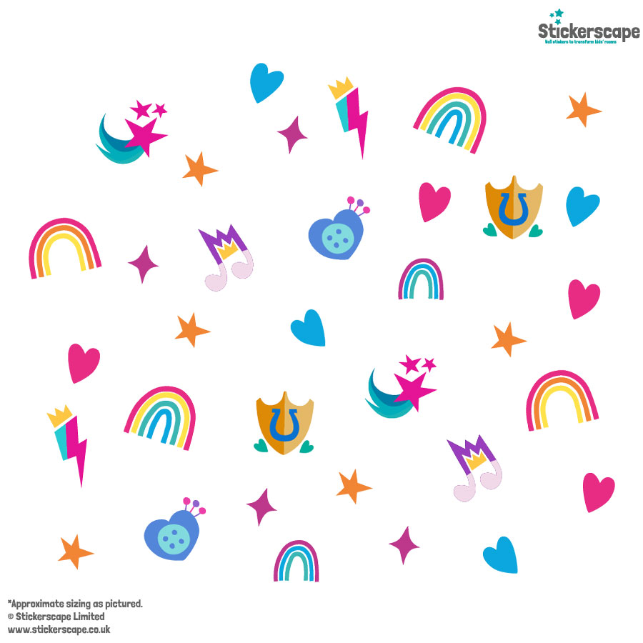 Cutie marks & rainbows wall sticker pack shown on a white background