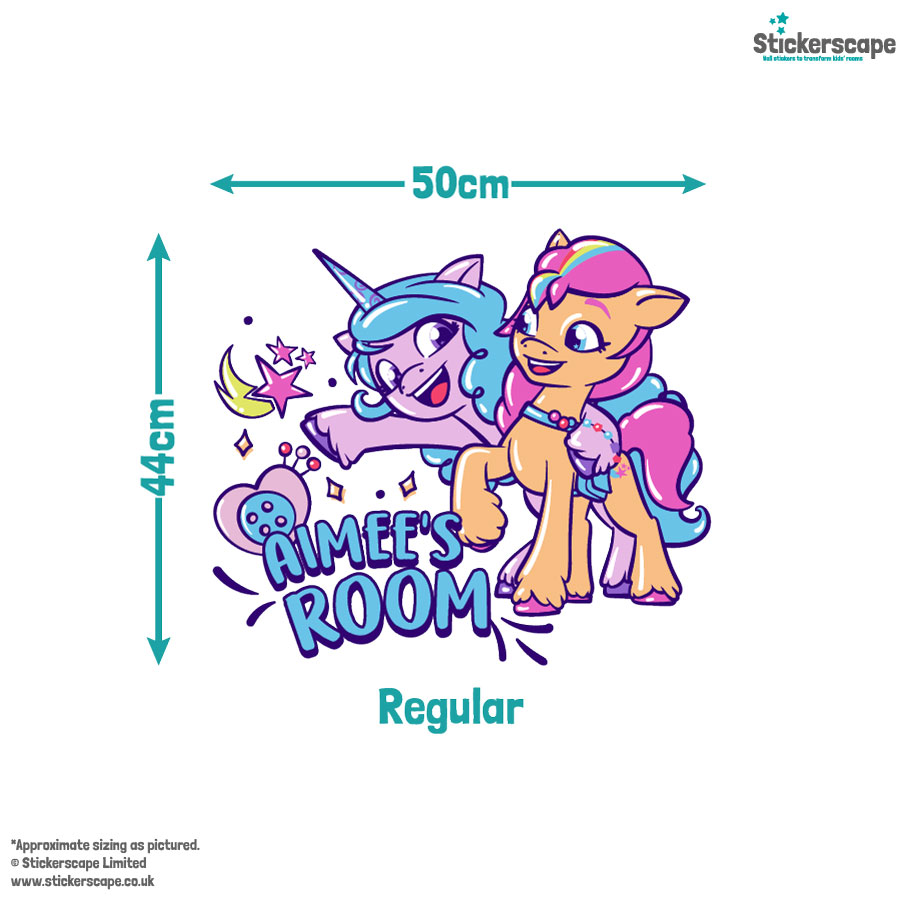 Personalised Sunny & Izzy wall sticker regular size guide