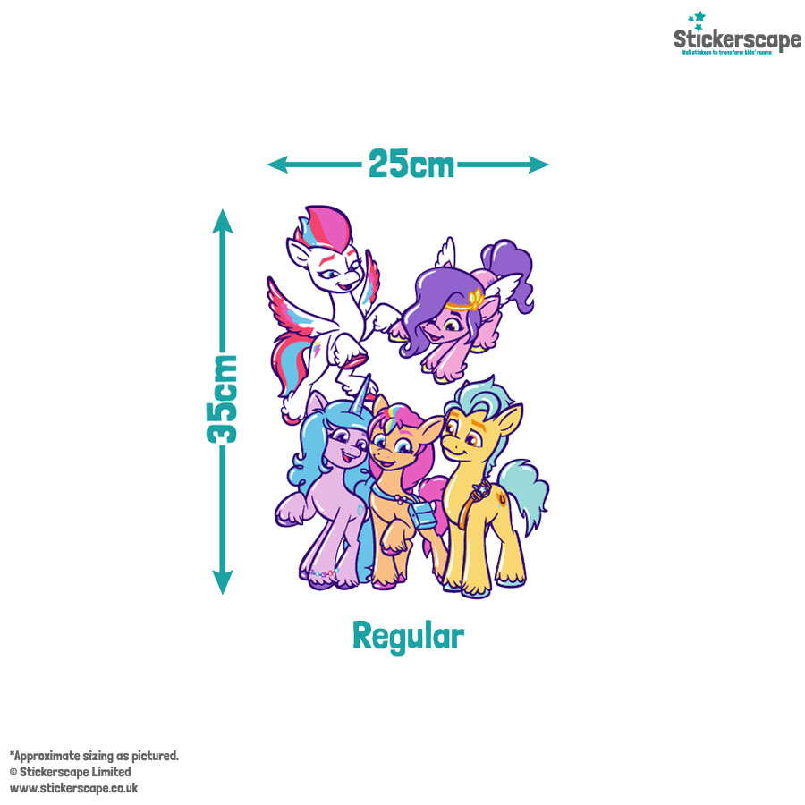 Cute My Little Pony group wall sticker regular size guide