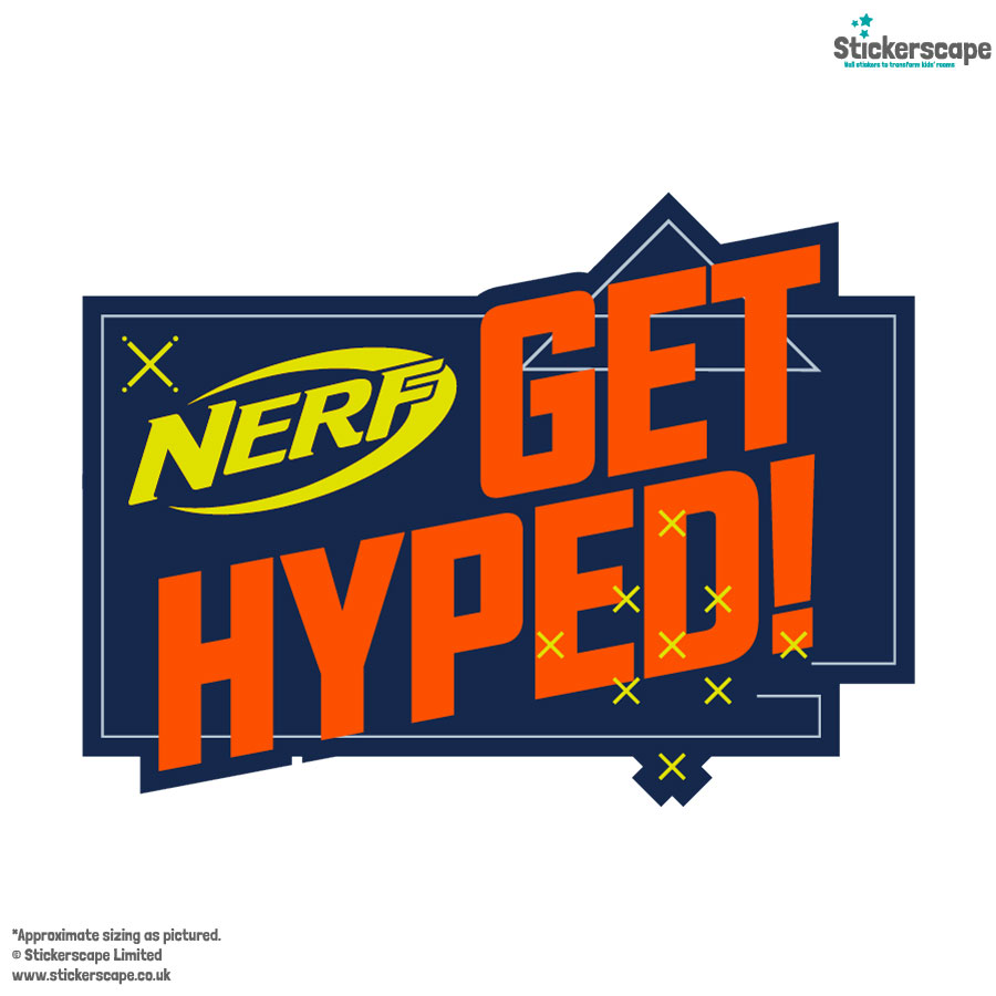 Get Hyped! Nerf window sticker on a white background