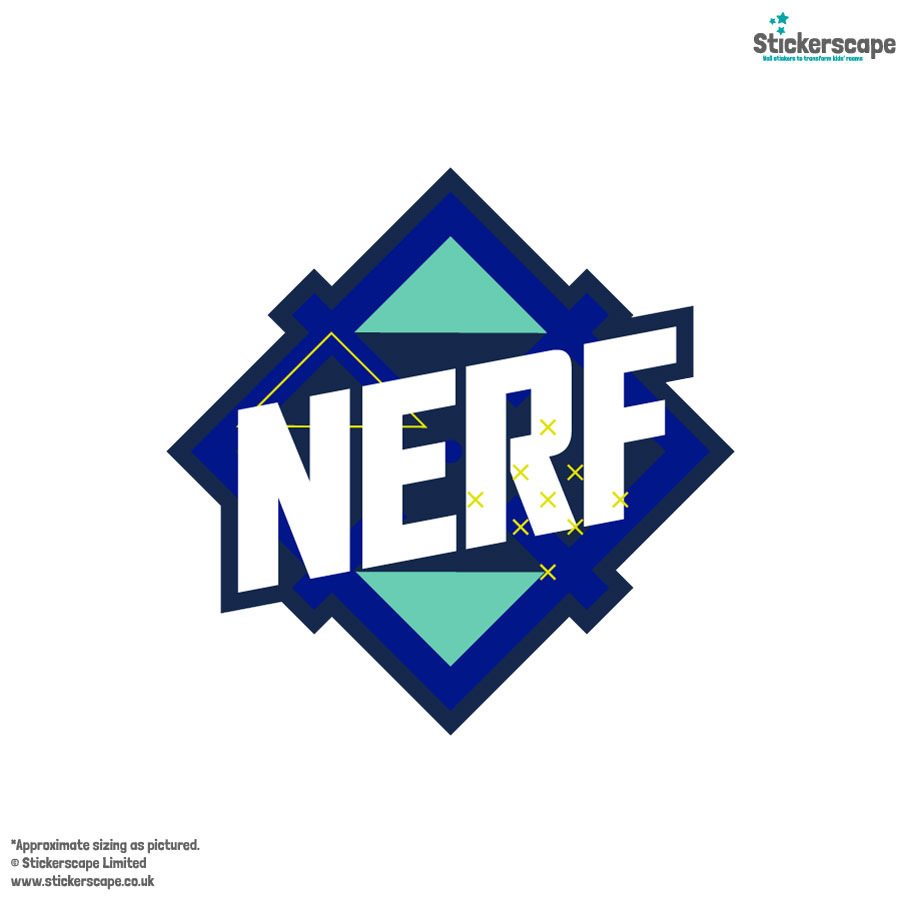 Blue Nerf logo wall sticker shown on a white background