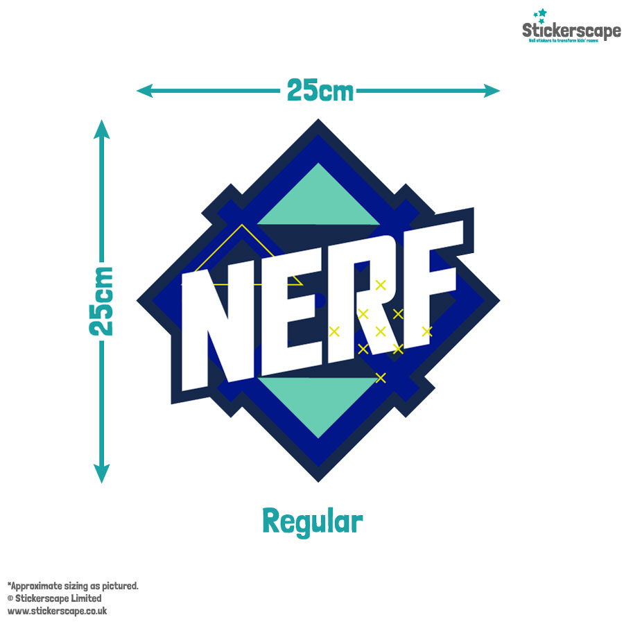 Blue Nerf logo wall sticker regular size guide