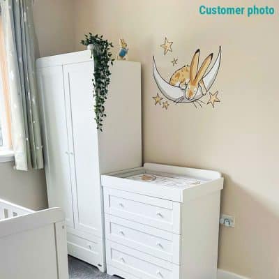 Guess How Much I Love You Wall Sticker customer photo showing the nutbrown hare on a moon with stars