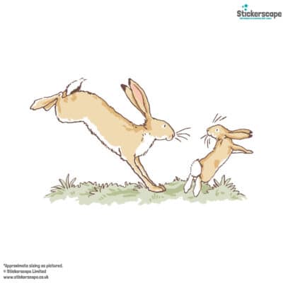 Leaping hares wall sticker shown on a white background