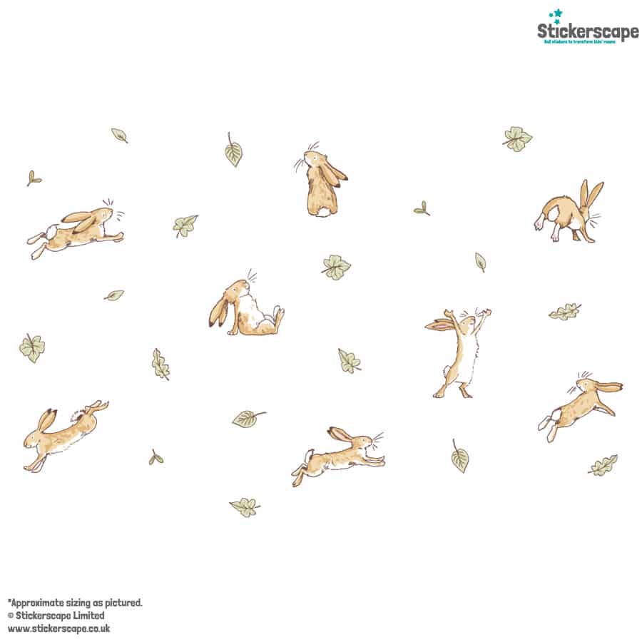Hares & leaves wall sticker pack shown on a white background