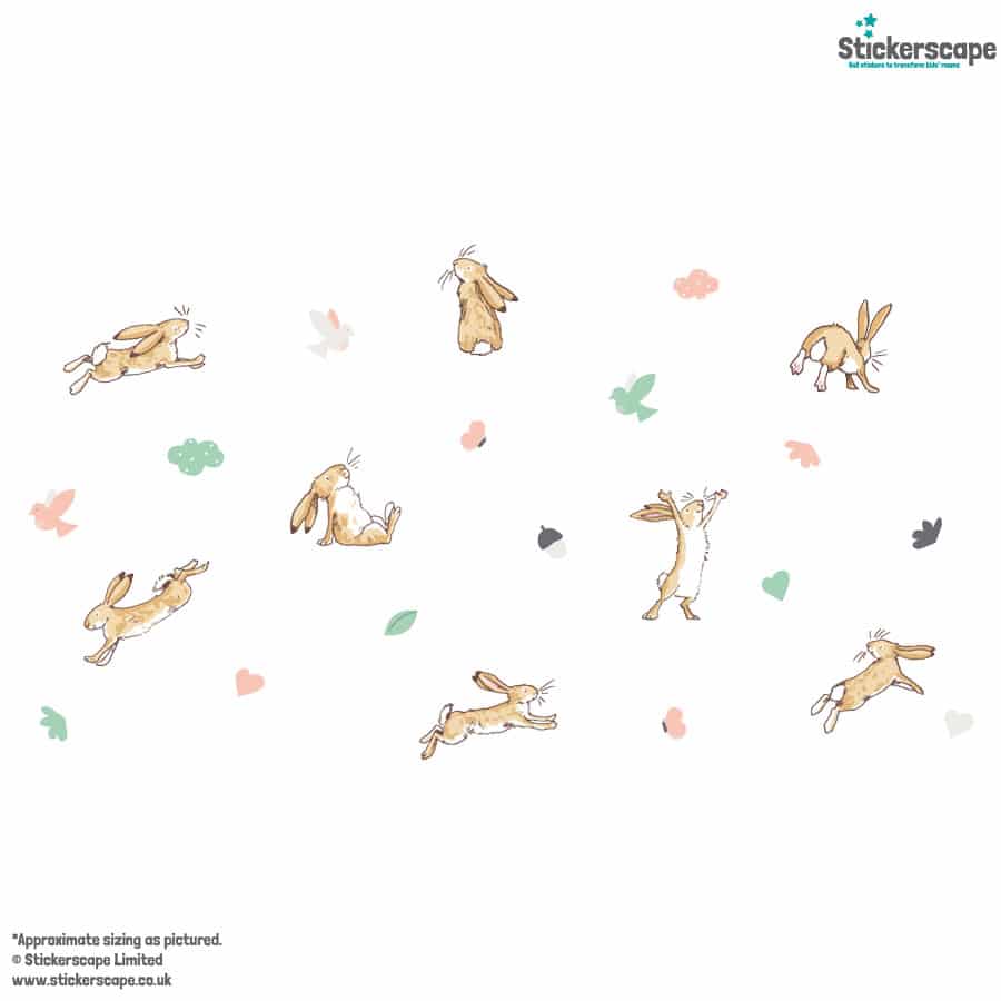 Pastel hares wall sticker pack shown on a white background