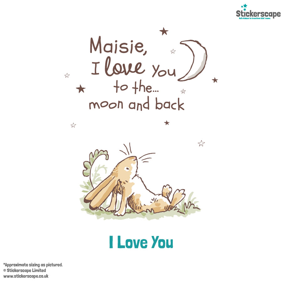 Personalised hare wall sticker I love you on a white background