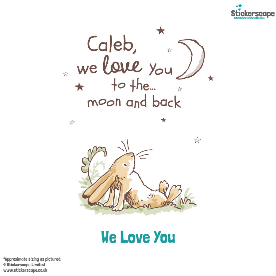 Personalised hare wall sticker we love you on a white background