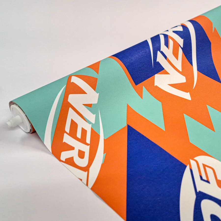close-up of Orange Nerf roller blind showing roller blind mechanism