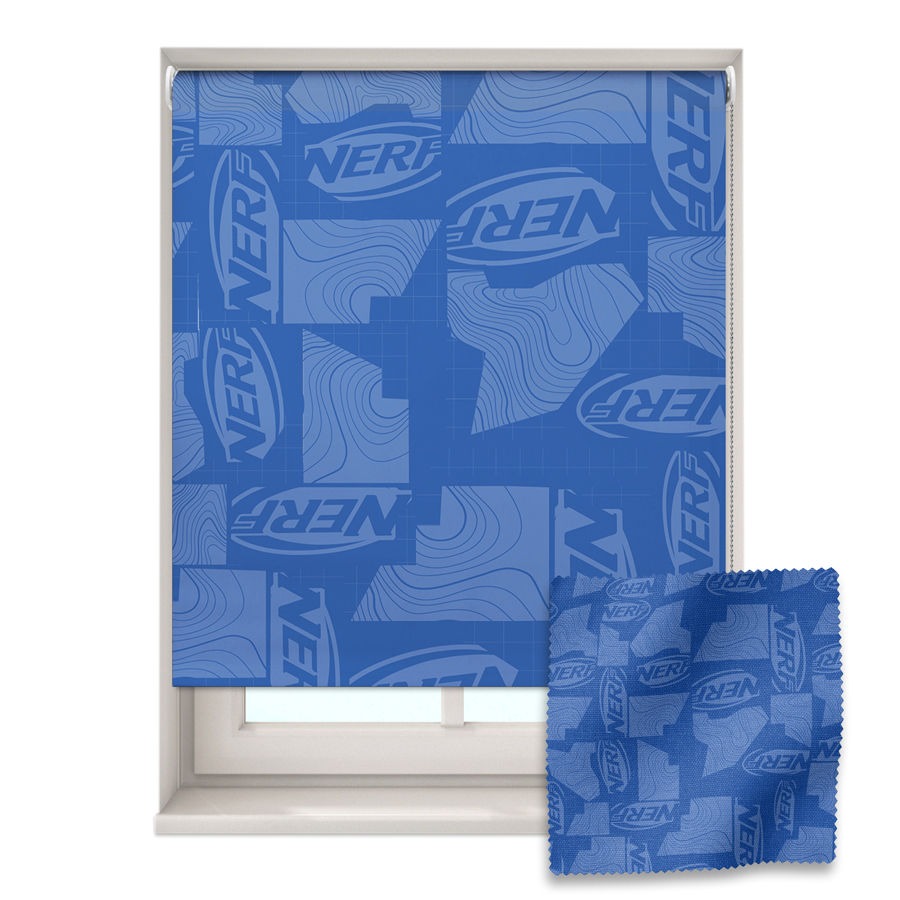 Nerf wave roller blind shown on a window with a zoom in swatch
