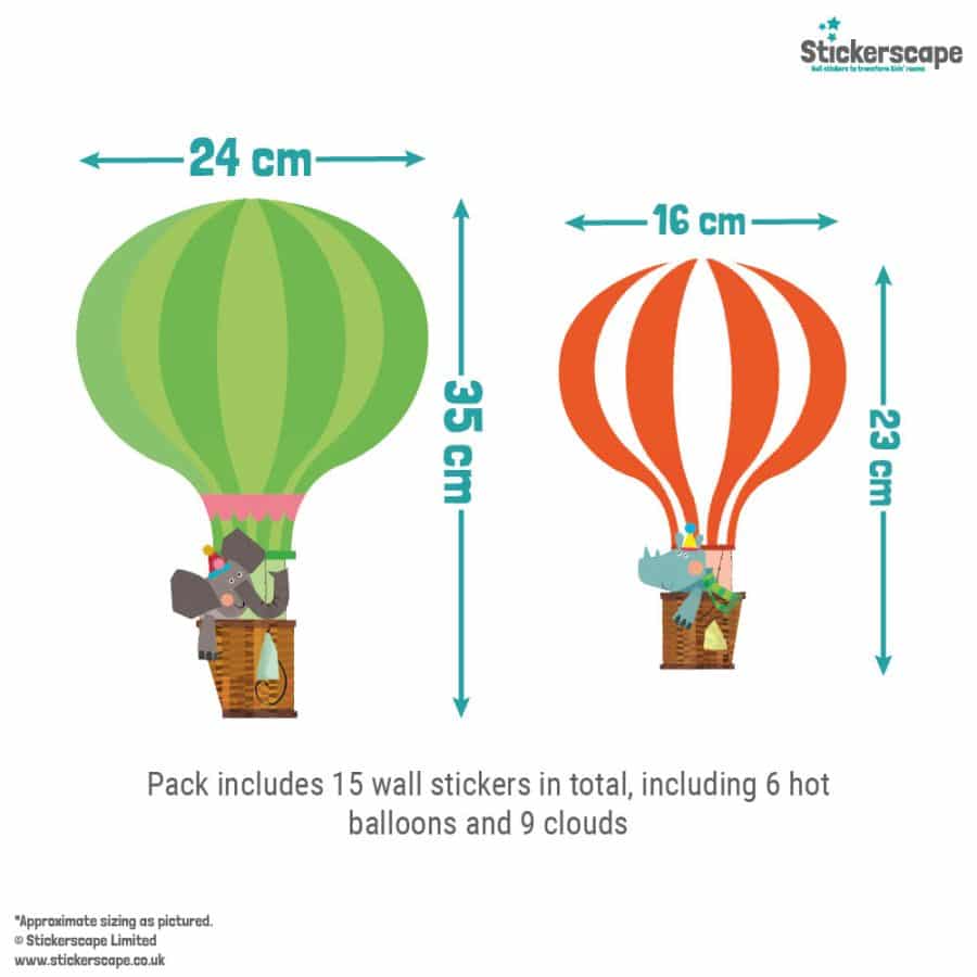 hot air balloon wall sticker pack size guide