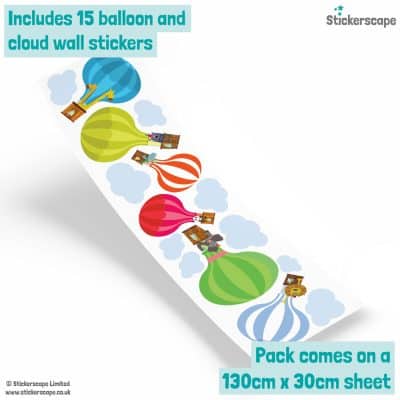 hot air balloon wall sticker pack showing sheet layout 130 x 30cm