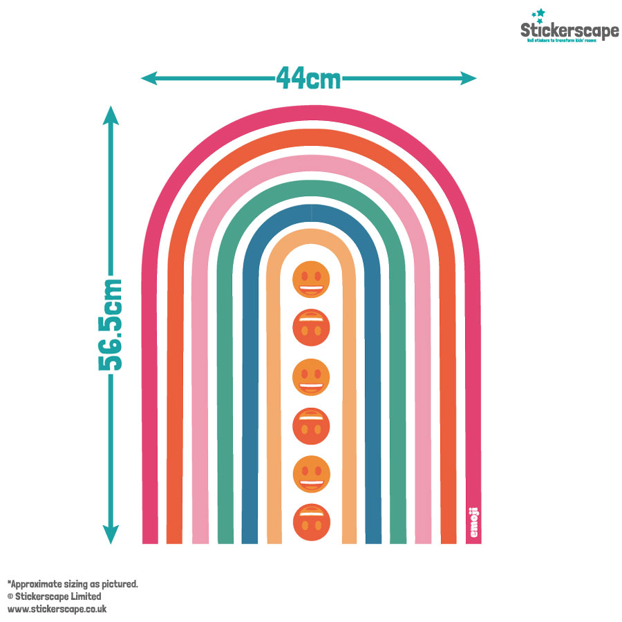 emoji rainbow wall sticker size guide