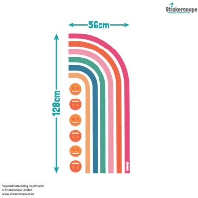 emoji half rainbow wall sticker size guide