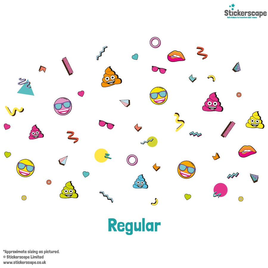 emoji 90's wall sticker pack regular shown on a white background