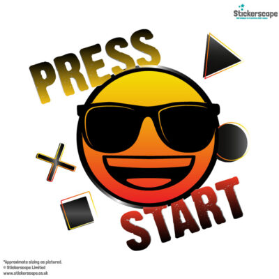 emoji press start wall sticker shown on a white background