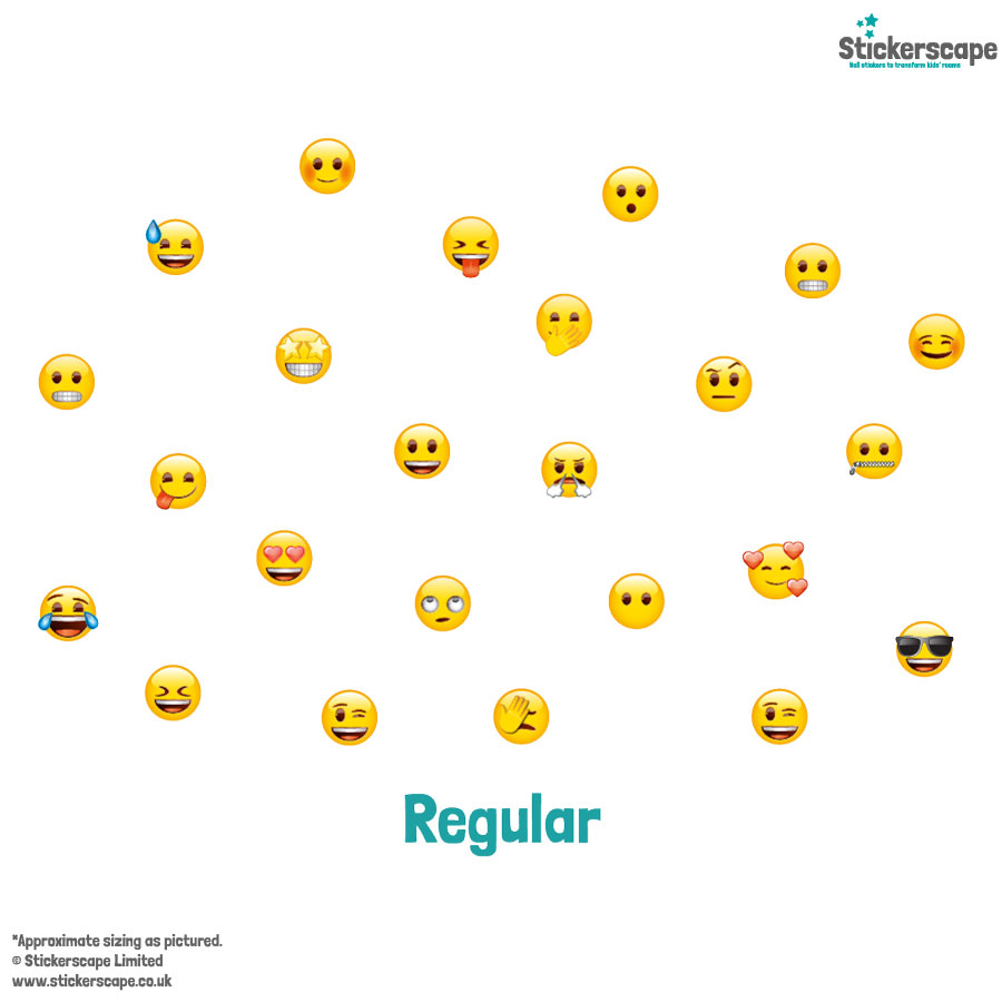 emoji Faces Wall Sticker Pack regular shown on a white wall