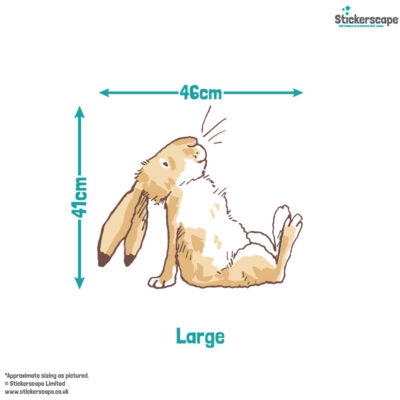 Personalised hare & balloon window sticker large size guide