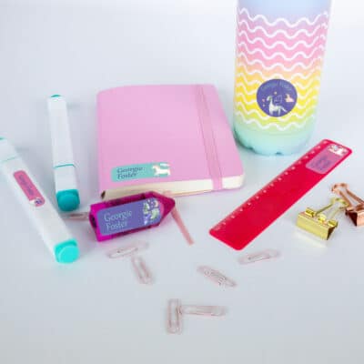 Unicorns and Dragons Name Labels on stationary and bottle