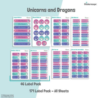 unicorns and dragons name labels layout image