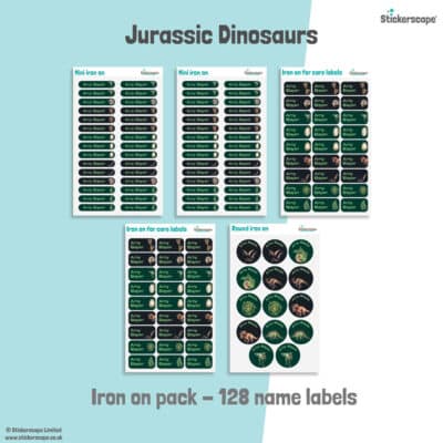 jurassic dinosaurs iron on name labels sheet layout