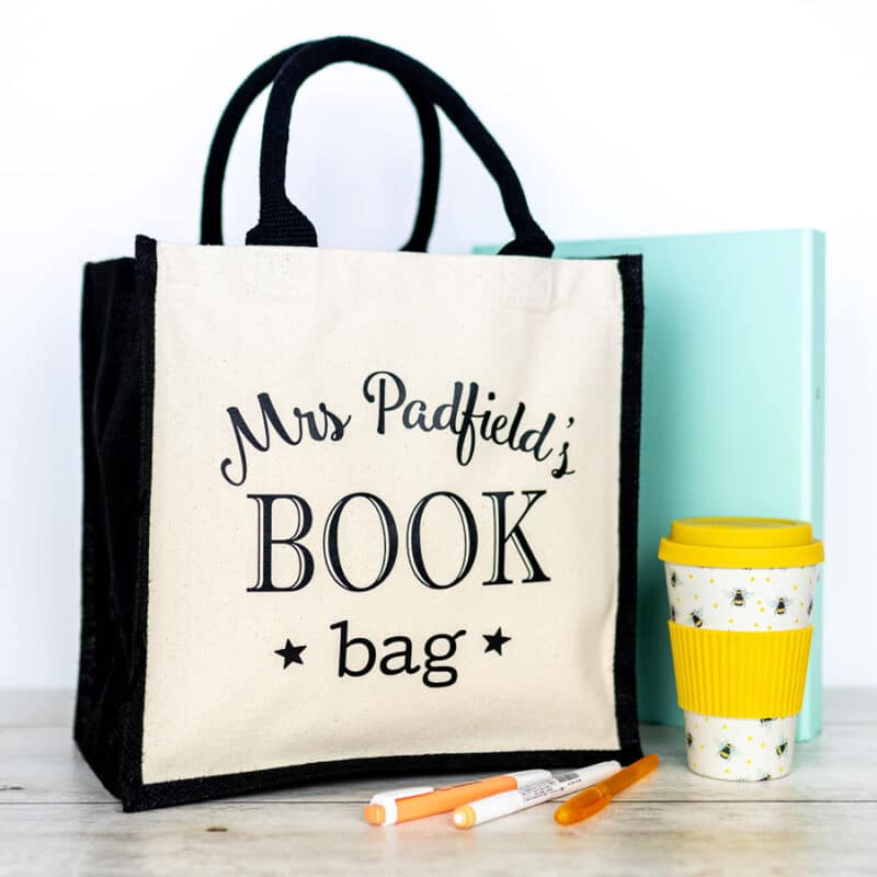 Personalised book bag in black