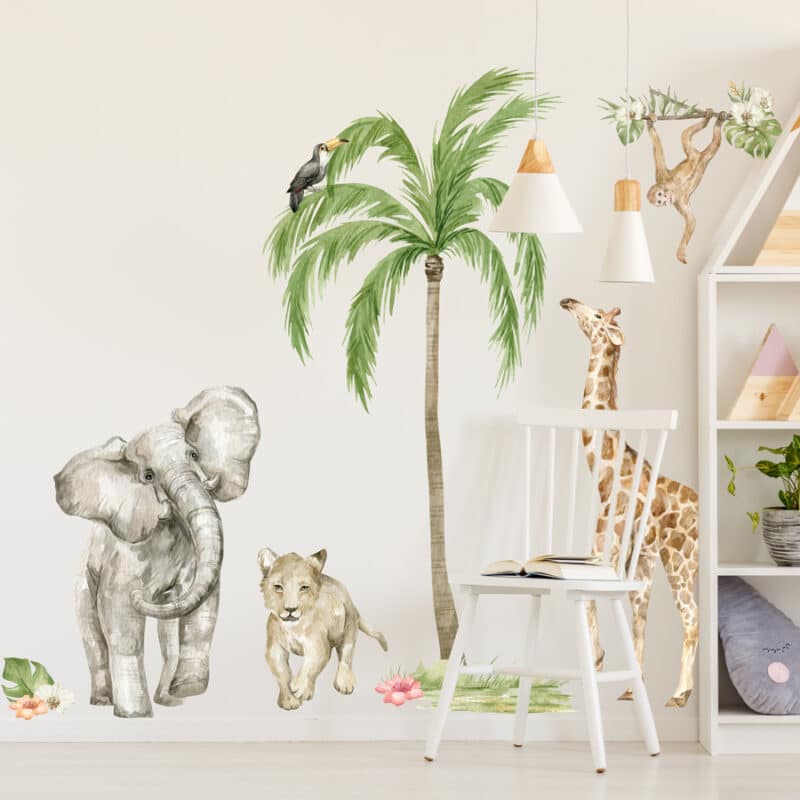 Watercolour Jungle Scene Wall Sticker Pack