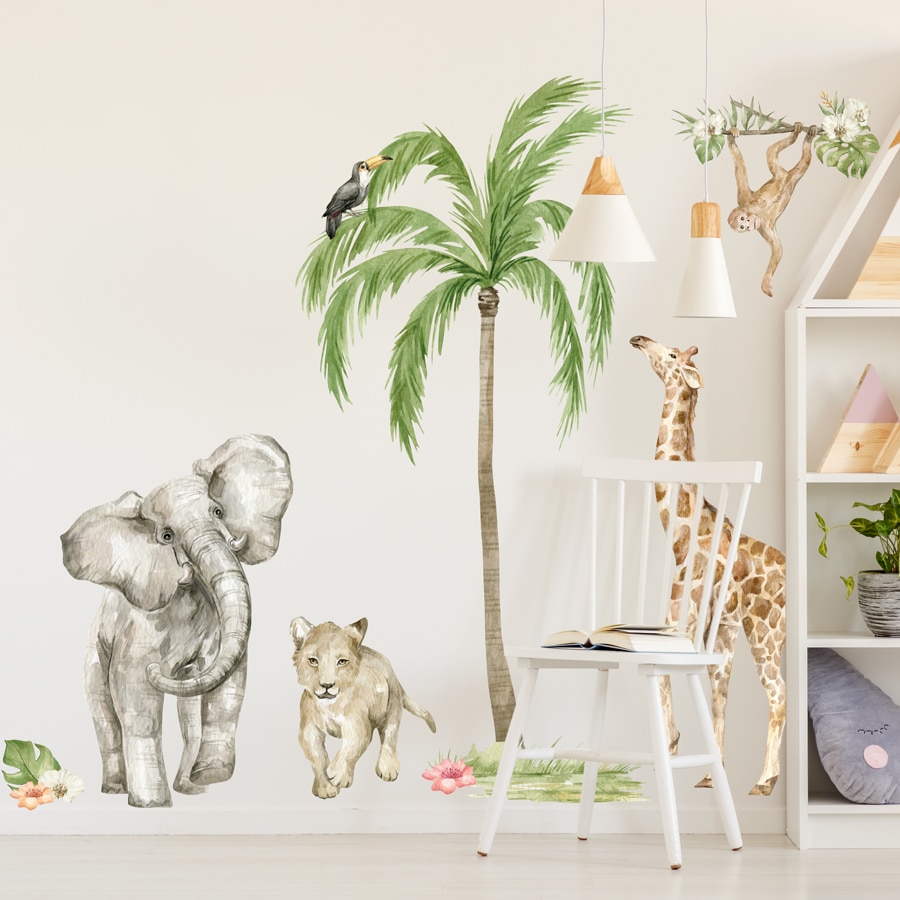 Watercolour Jungle Scene Wall Sticker Pack