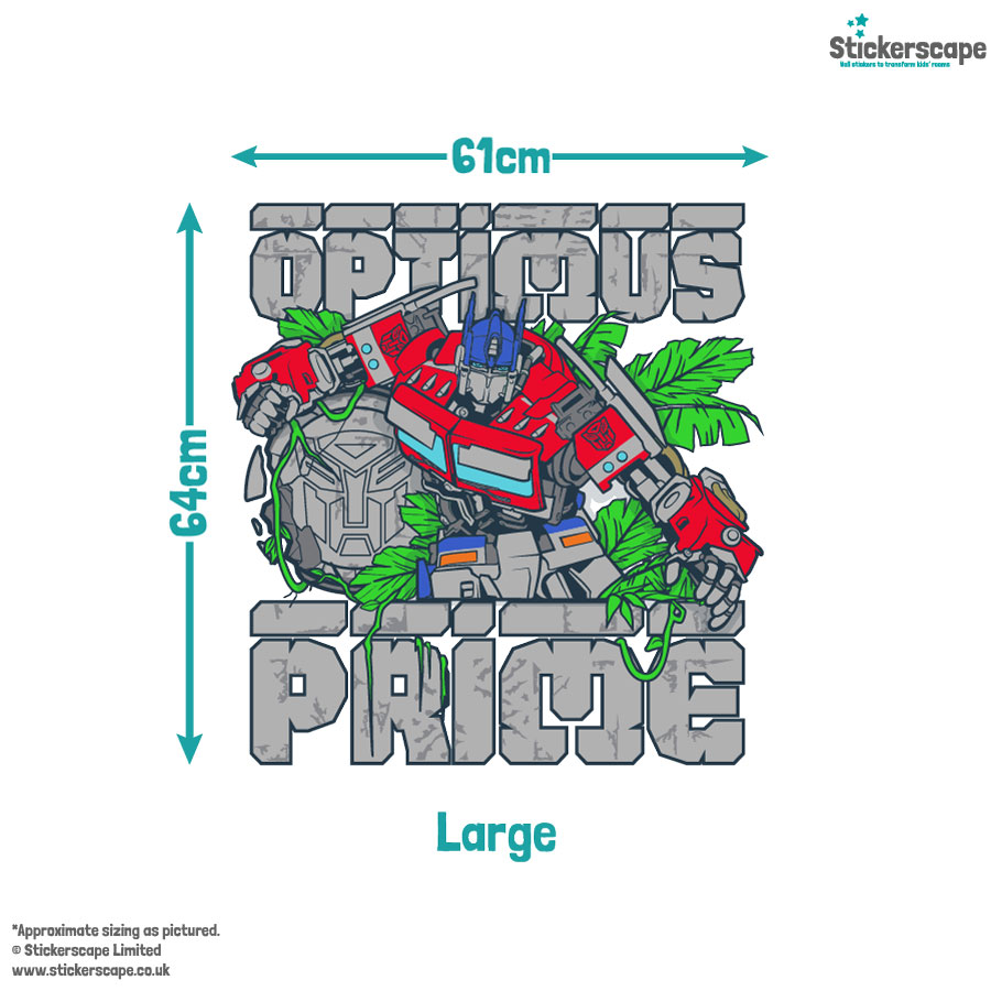 Optimus Prime wall sticker size guide showing large size.