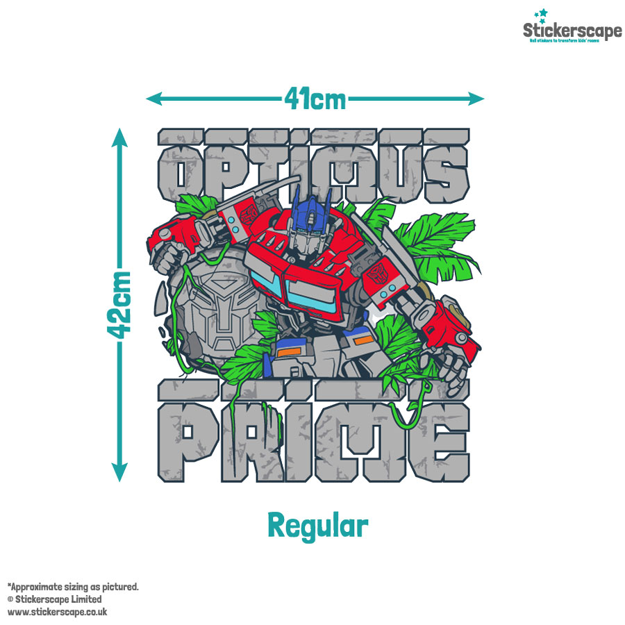 Optimus Prime wall sticker size guide showing regular size.