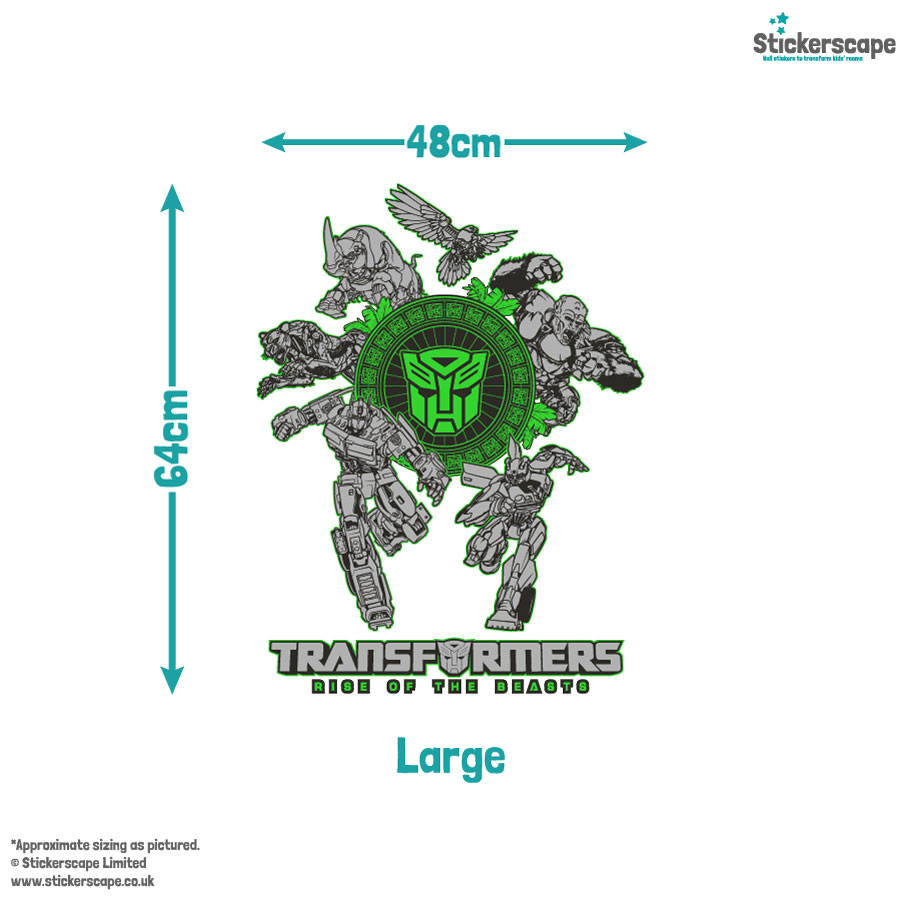 Rise of the Beasts wall sticker size guide showing large size.