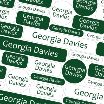 Green school name labels