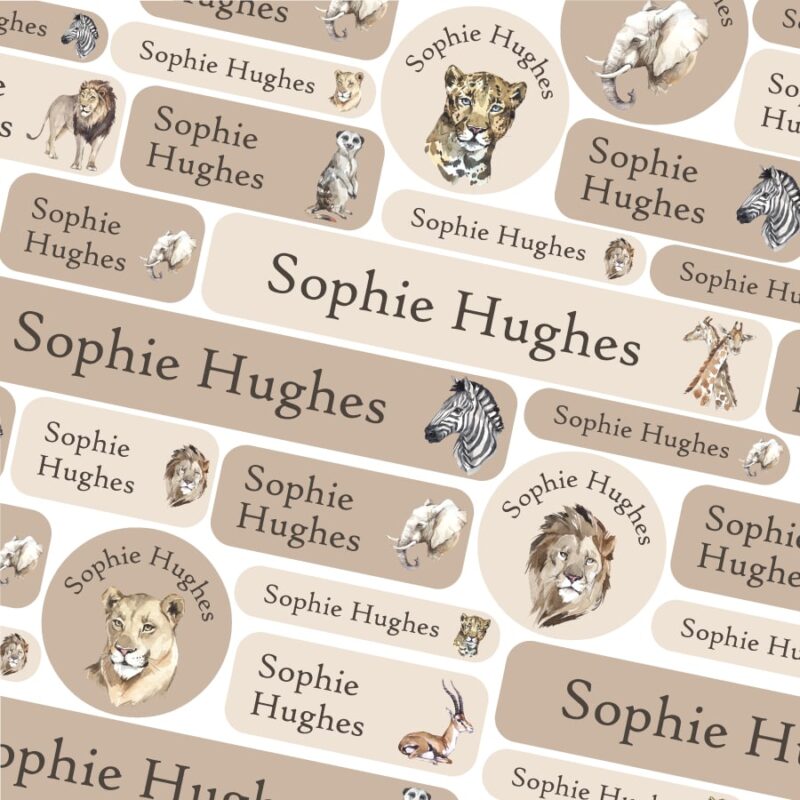 Neutral Savannah name labels | School name labels