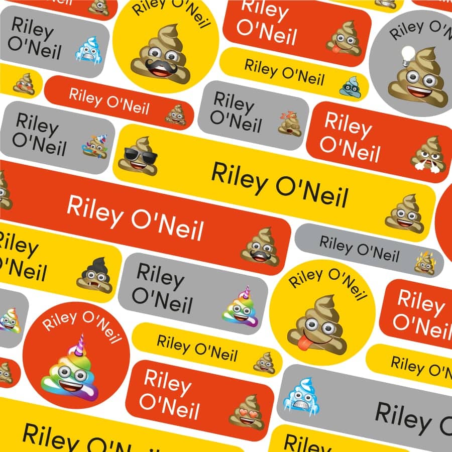 Emoji Poos name labels | School name labels