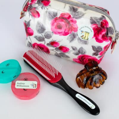 Garden Name Labels on hair brush and tablet box