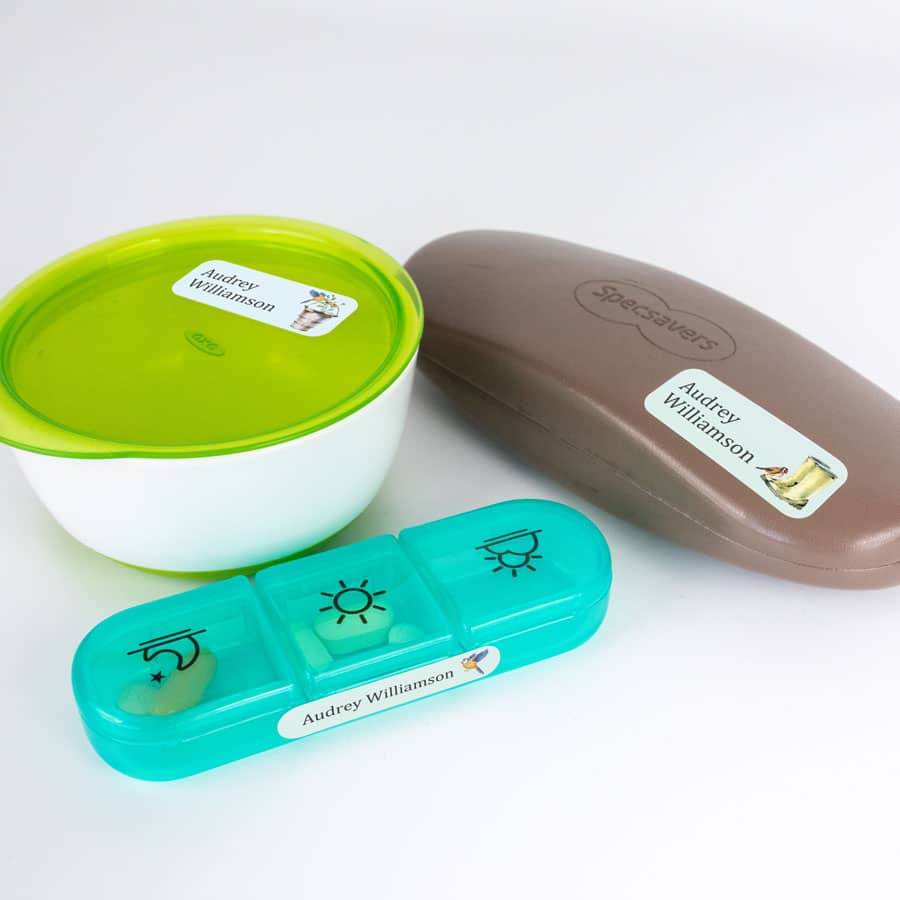 Garden Name Labels on glasses case and tablet box