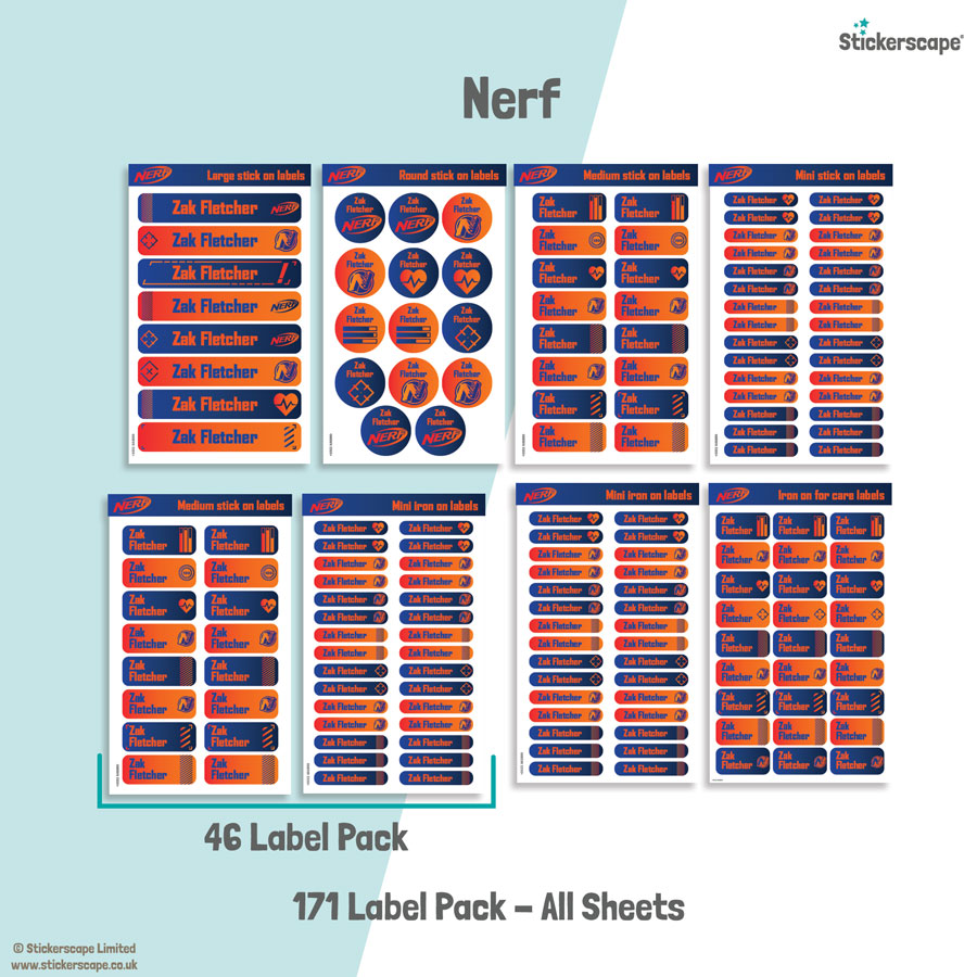 Nerf name labels | Iron and stick on labels